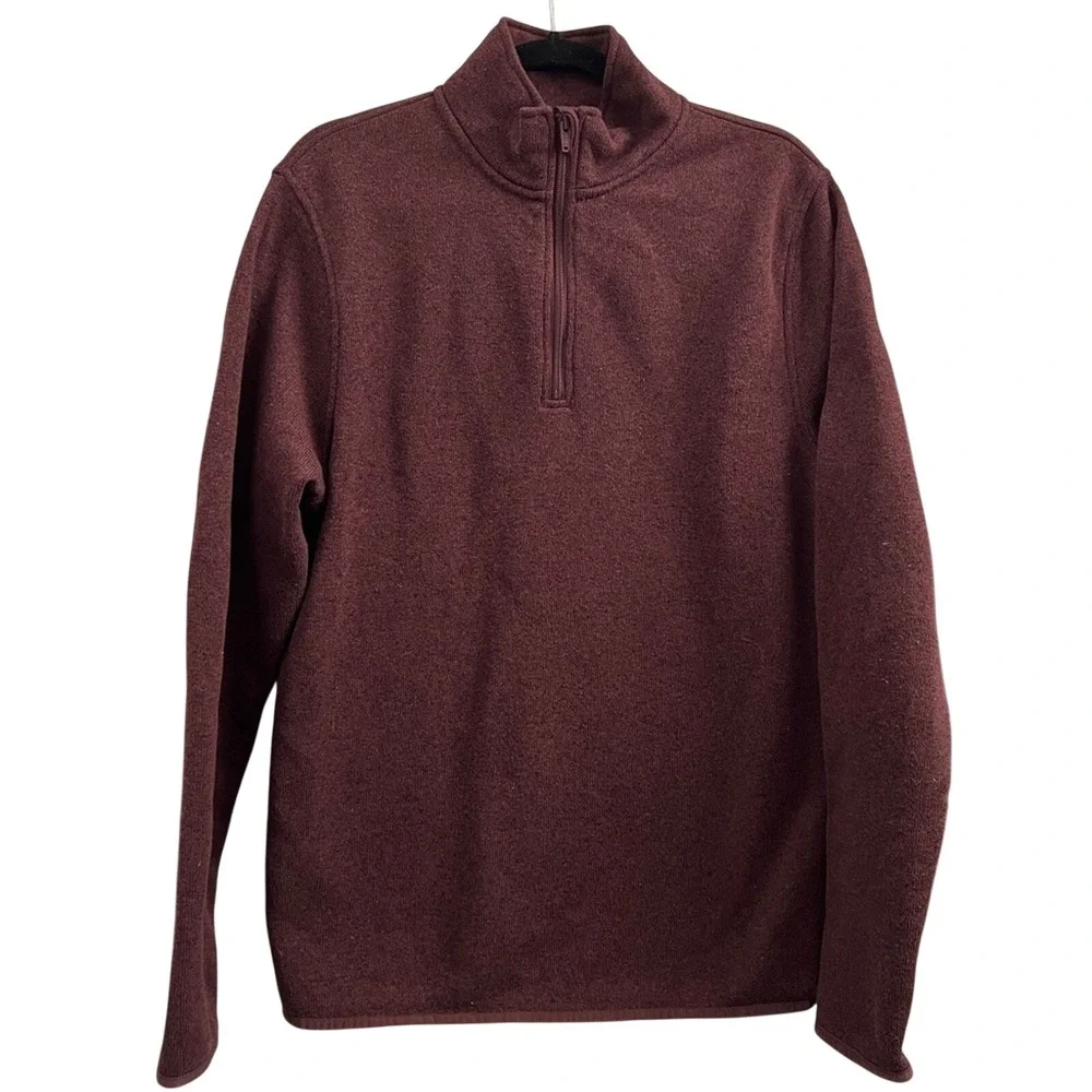 J.Crew Authentic Fleece Mens Large Burgundy Heather Quarter Zip Pullover Sweater